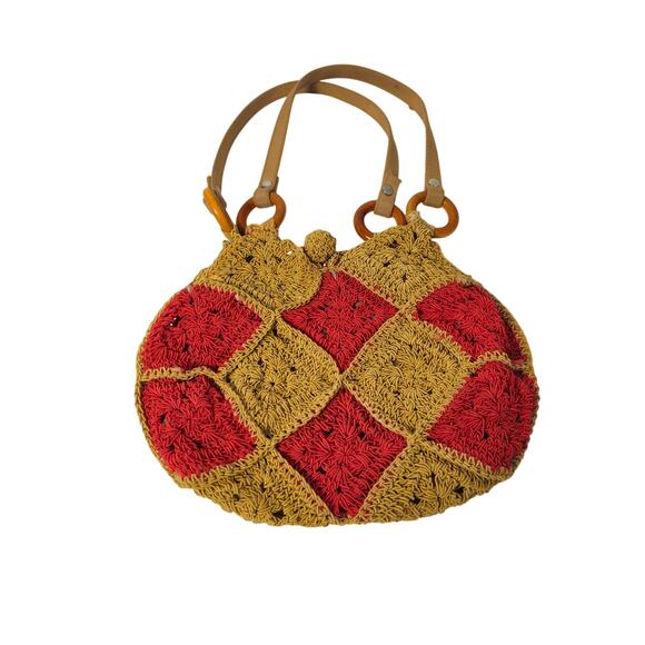 Hand Made crochet bag Boho-Chateau 10" x 7.5" Cream -Red - Picture 1 of 7